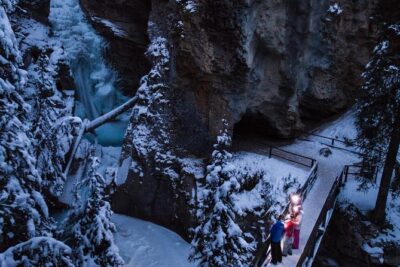 Johnston Canyon Evening Icewalk - The walk through the canyon: lower falls, catwalks, and the ice tunnel