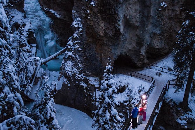 Johnston Canyon Evening Icewalk - The walk through the canyon: lower falls, catwalks, and the ice tunnel